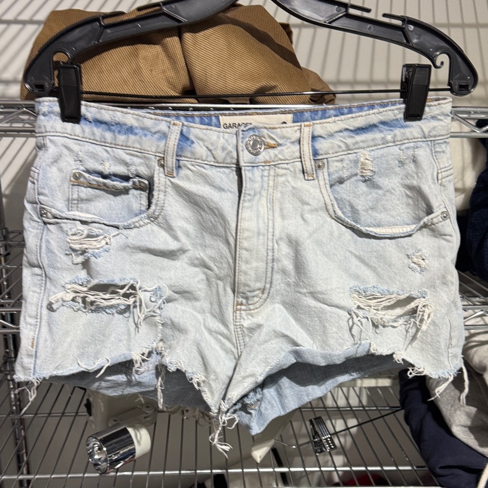 Garage Light Wash Ripped Jean Shorts